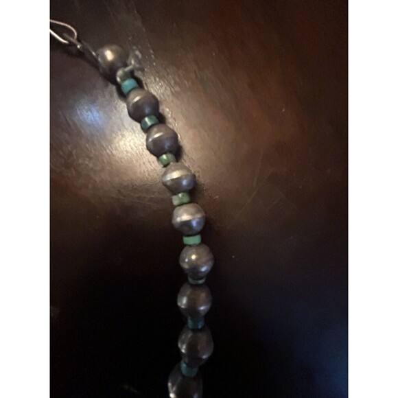 VTG Native American Silver Turquoise Bead Necklace Isleta Cross Dragonfly - Picture 7 of 12